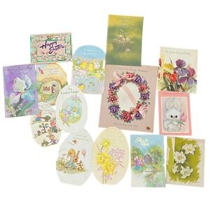 Vintage Easter Cards Lot of 14 Bunny Flowers Mid Century Unused w/Envelopes